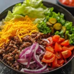 Smash Burger Bowl served with fresh toppings and sauce