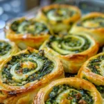 Spinach Feta Pinwheels served warm on a platter