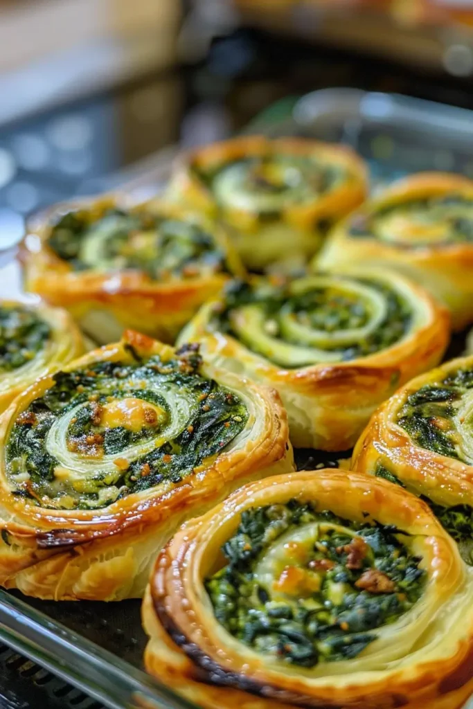 Spinach Feta Pinwheels served warm on a platter
