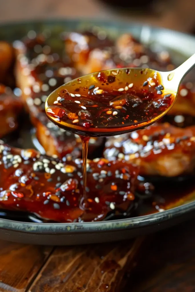 Teriyaki sauce poured over grilled chicken