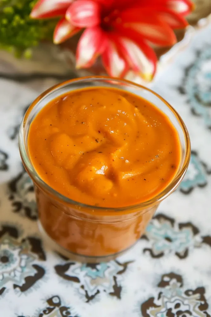 Homemade Yum Yum Sauce served with shrimp and vegetables