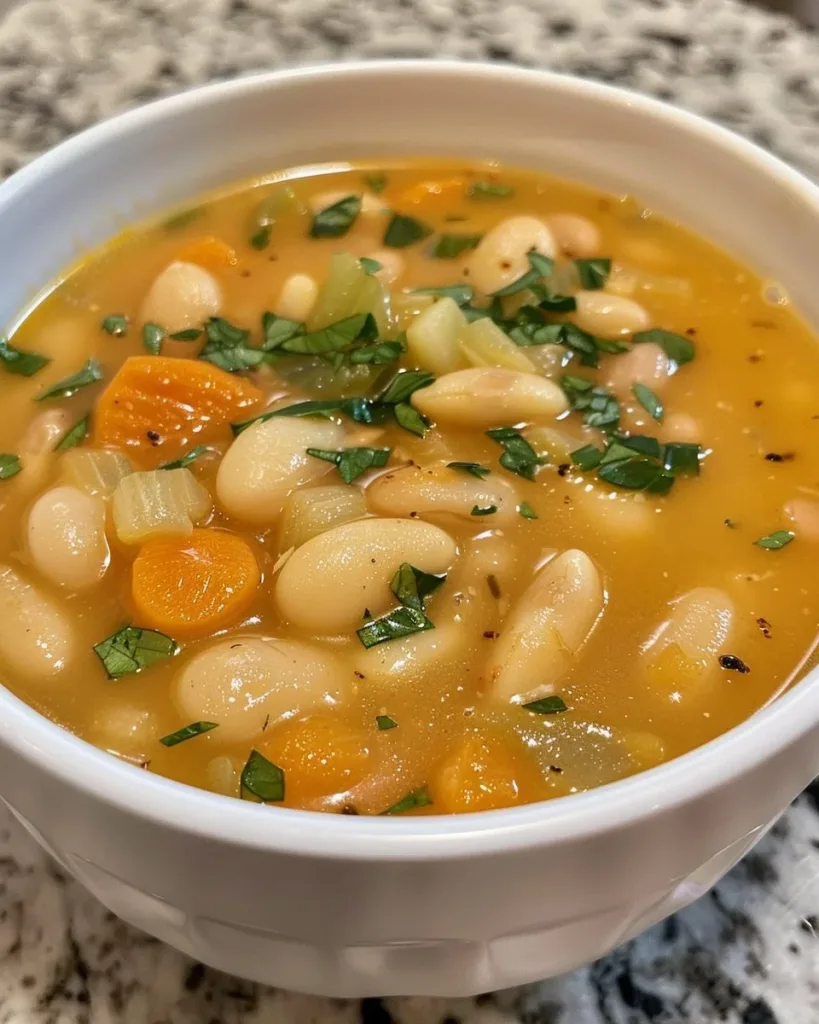 Butter Bean Soup 3 Bowl of creamy butter bean soup garnished with herbs