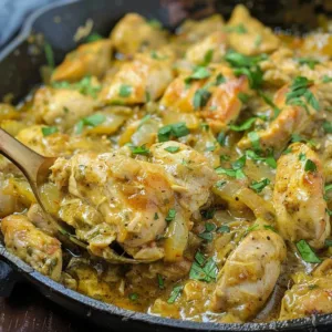 One Pan Keto Green Chili Chicken dish garnished with fresh herbs