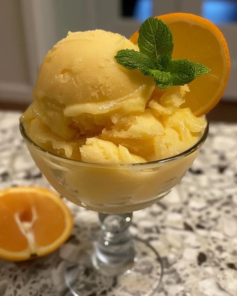 Orange Crush Sherbet 3 Delicious bowl of Orange Crush Sherbet with vibrant orange color