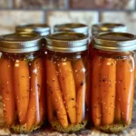 Pickled Carrots 4 Jars of homemade pickled carrots ready for serving.
