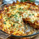 Spaghetti Pie 4 Baked spaghetti pie served on a plate with a garnish