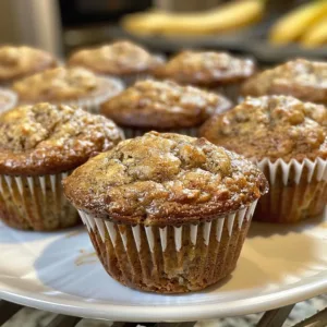 Freshly baked tasty banana muffins on a cooling rack