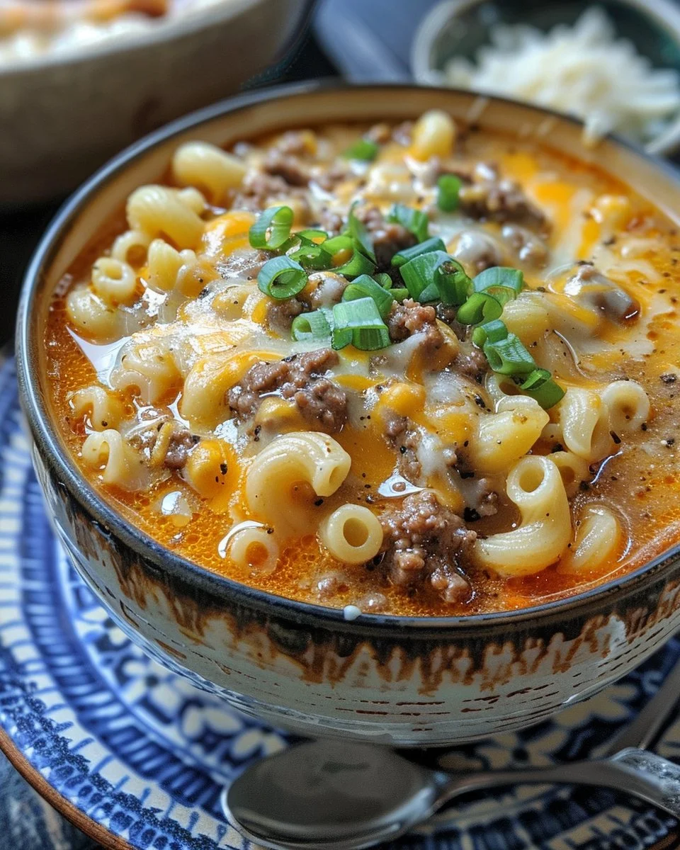 Cozy Cheeseburger Macaroni Soup