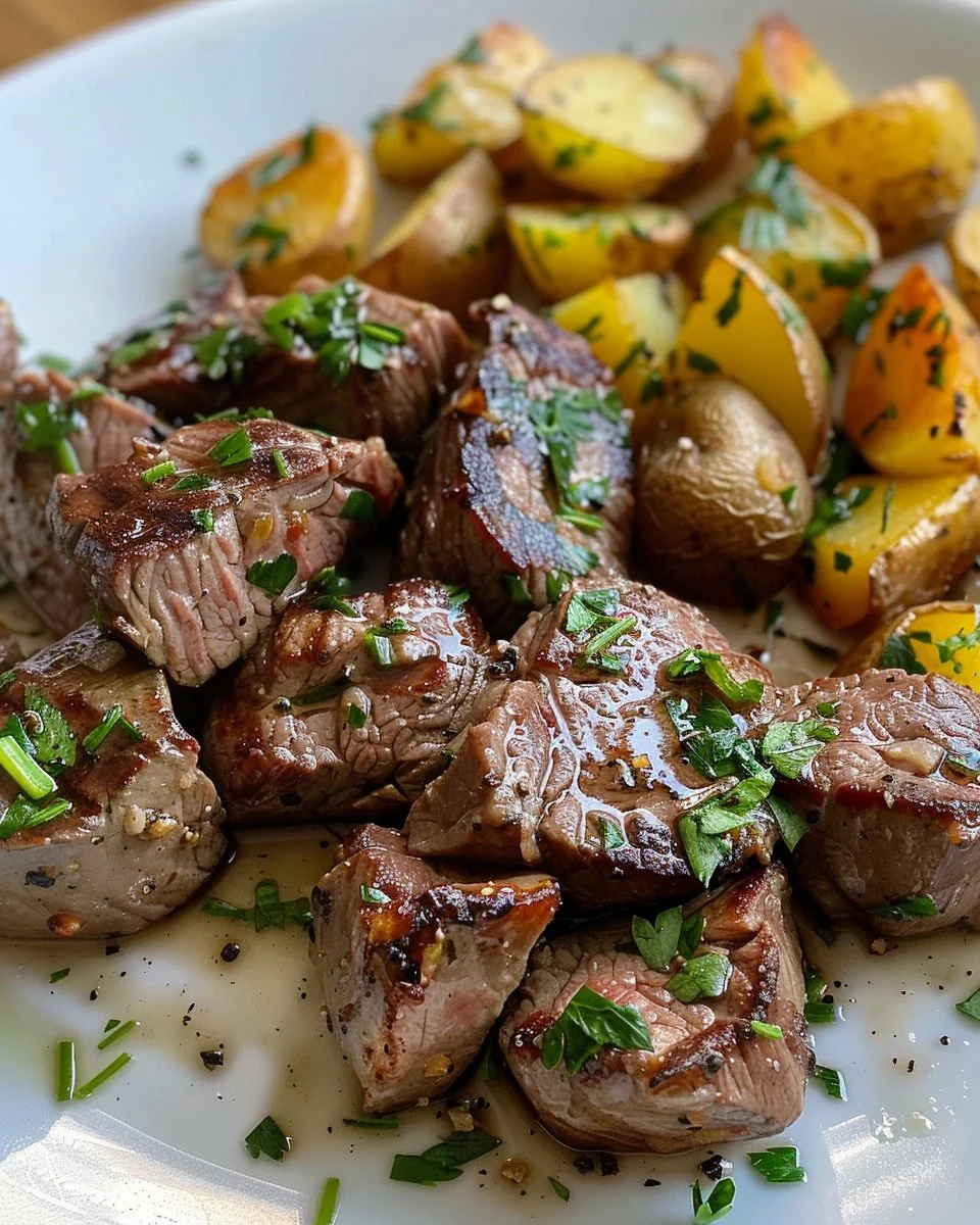 Garlic Steak Bites and Potatoes