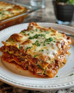 Delicious zucchini lasagna with ground turkey, low-carb and healthy