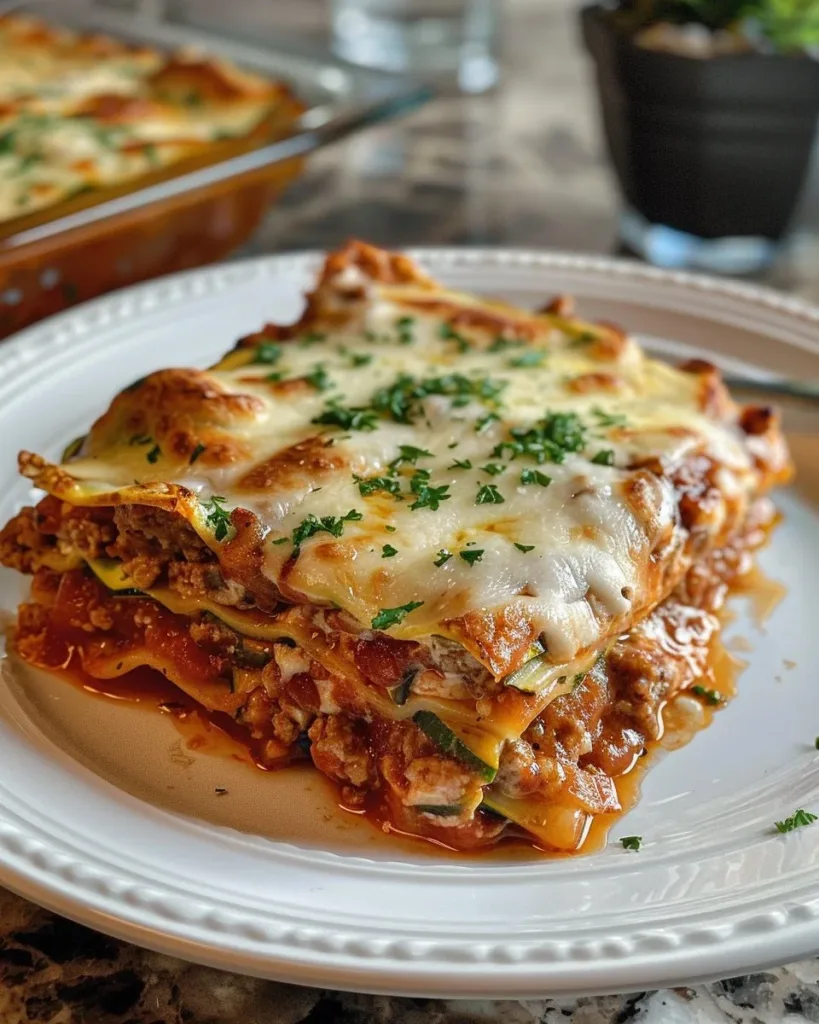 Delicious zucchini lasagna with ground turkey, low-carb and healthy