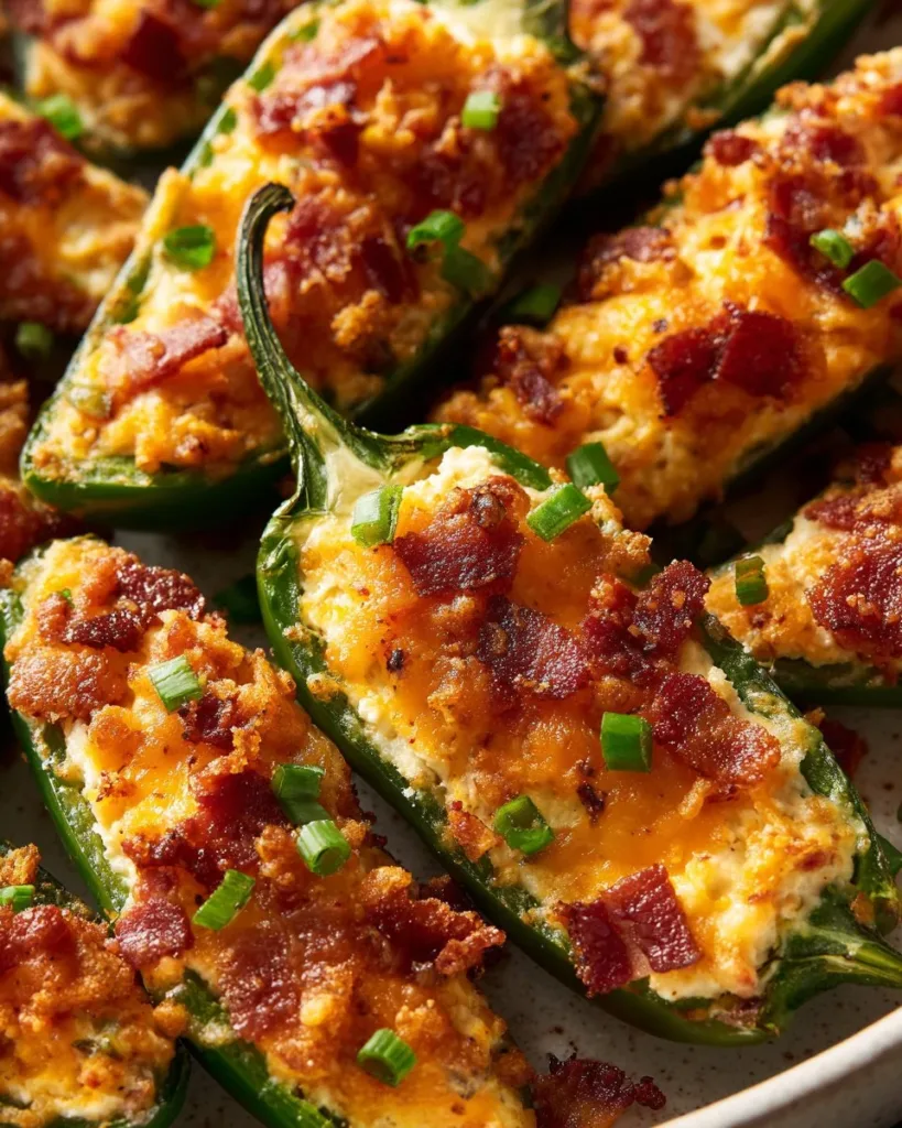 Cheesy Cowboy Jalapeño Poppers 5 Cheesy cowboy jalapeño poppers ready to be served with dipping sauce.
