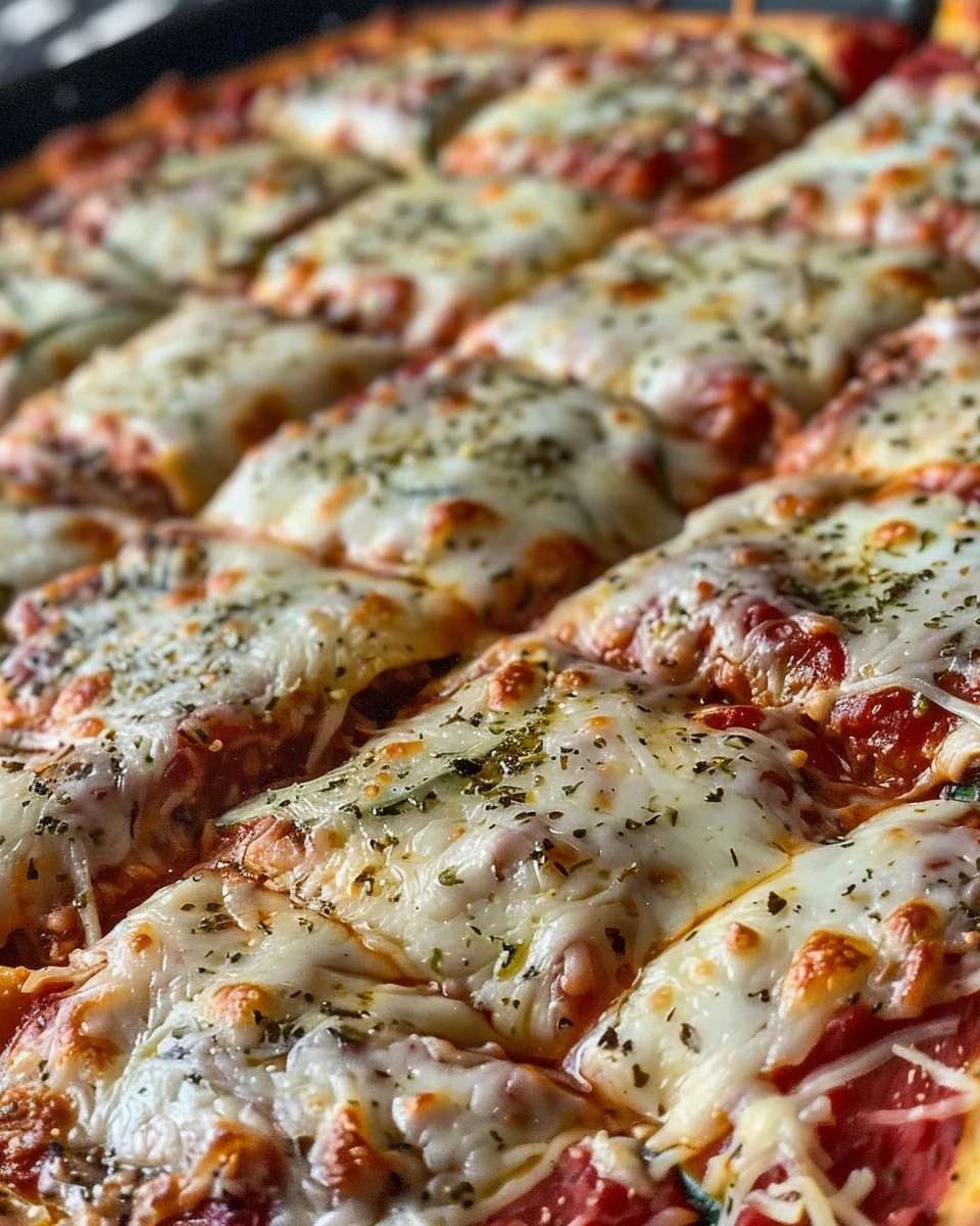 Cheesy Zucchini Pizza Casserole 3 Cheesy zucchini pizza casserole with melted cheese and fresh vegetables