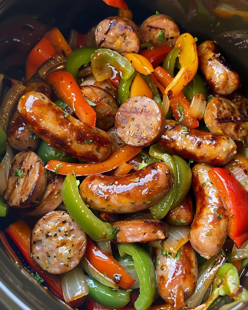 Crockpot Sausage and Peppers 3 Crockpot Sausage and Peppers dish prepared in a slow cooker.