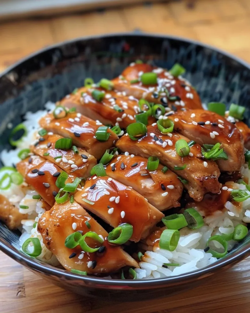 Easy Teriyaki Chicken Recipe 4 Delicious easy teriyaki chicken served with steamed vegetables and rice.