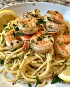 Gordon Ramsay's shrimp scampi served with pasta and garlic
