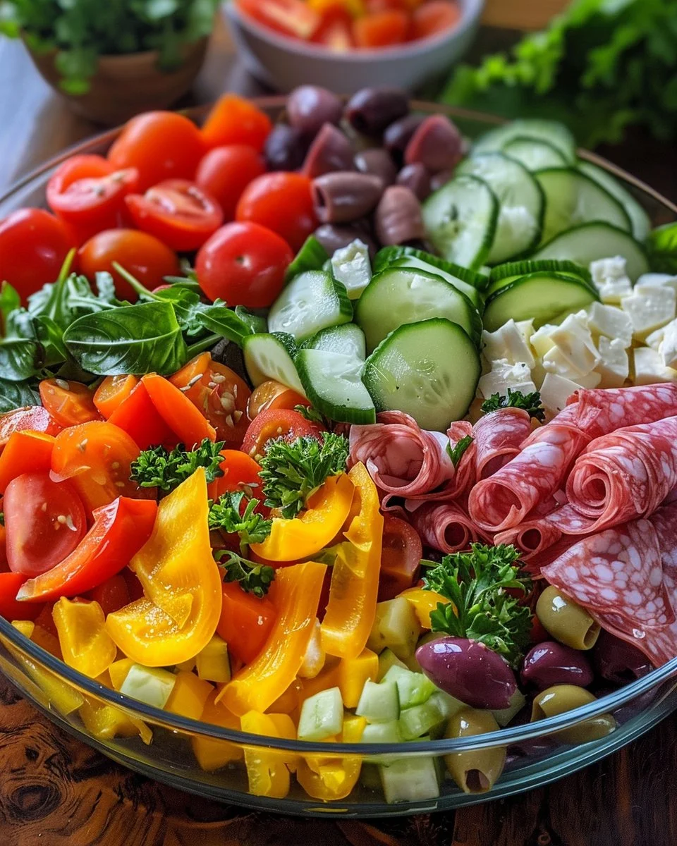 Healthy Antipasto Salad 3 Healthy antipasto salad with fresh ingredients and vibrant colors