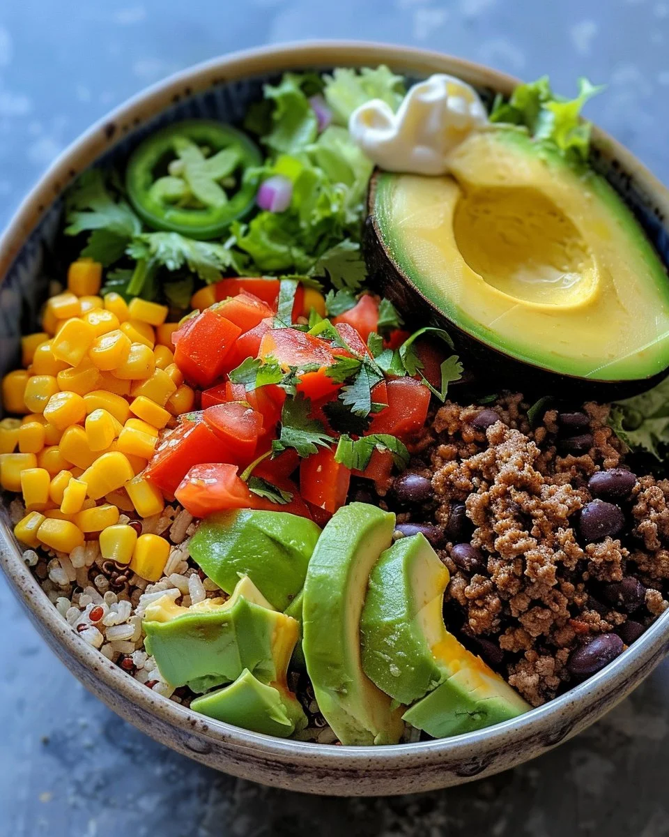 Loaded Mexican Taco Bowl 3 Delicious Loaded Mexican Taco Bowl with fresh ingredients and toppings