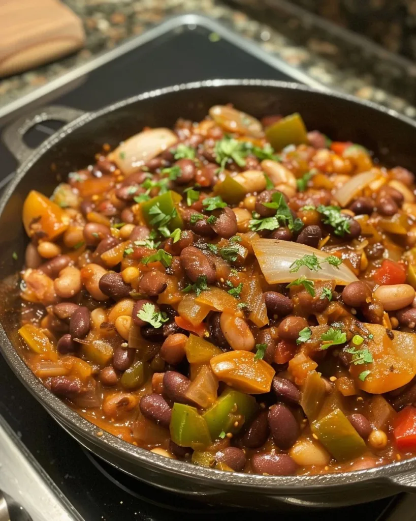 Puerto Rican Style Beans 4 A bowl of Puerto Rican style beans seasoned with spices, ready to serve.