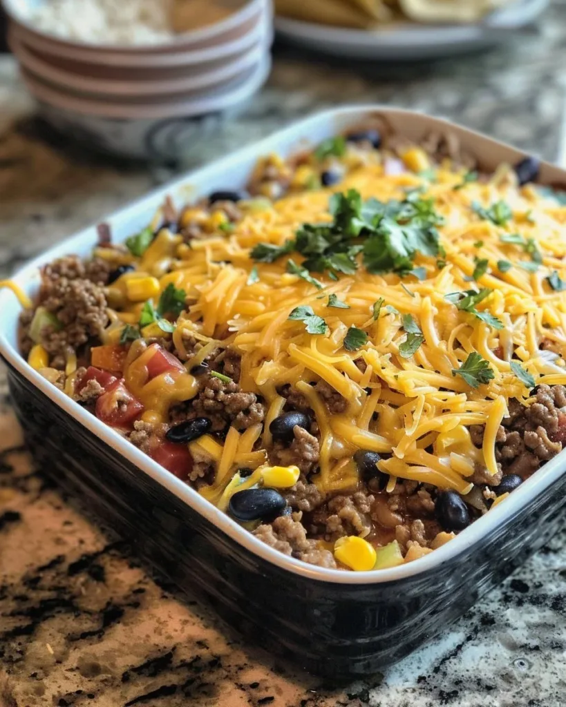 Slow Cooker Cowboy Casserole 5 Delicious Slow Cooker Cowboy Casserole ready to serve with melted cheese